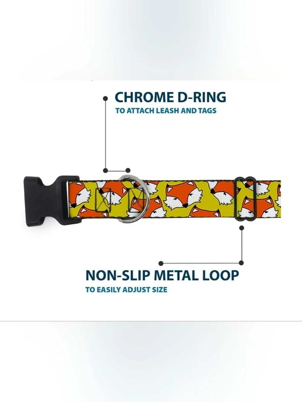 Buckle-Down Cute Fox Face Warm Olive Wide Dog Collar
